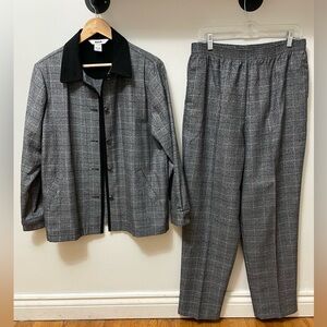 90s Retro Padded Blazer High Waisted Pant Combo Power Pant Suit Grey & Black 14